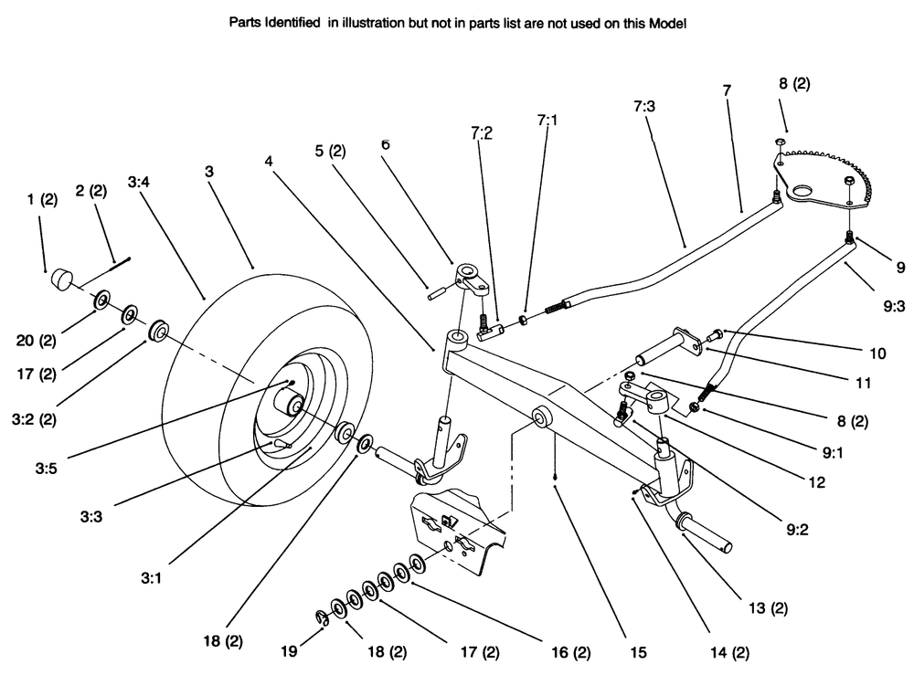 Front Axle Diagram and Parts List for 72045 6900001 - 6999999 Toro Lawn Tractor