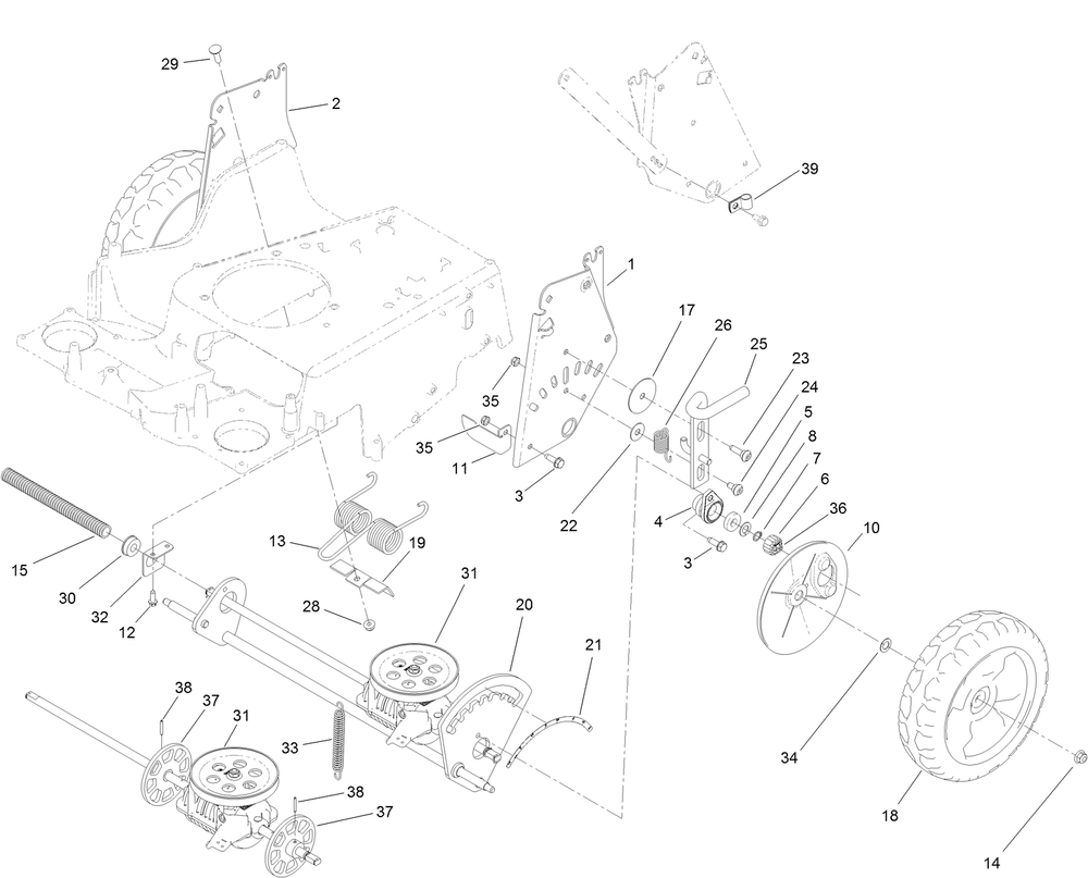 Traction And Height-Of-Cut Assembly Diagram and Parts List for 22205TE (316000001-316999999)(2016) Toro Lawn Mower