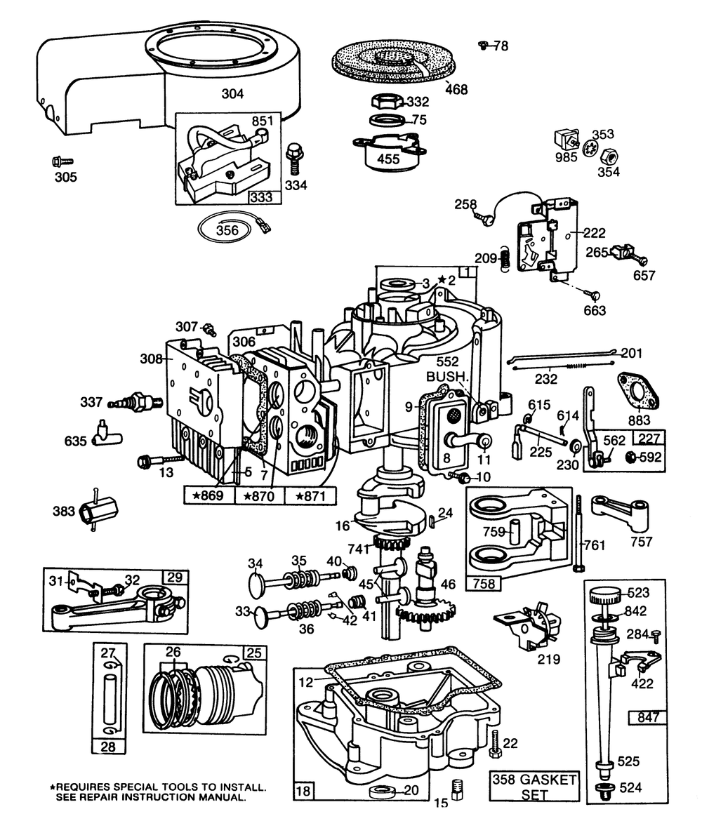 Engine Briggs & Stratton Model 253707-0157-01 Diagram and Parts List for 57360 6000001 - 6999999 Toro Lawn Tractor