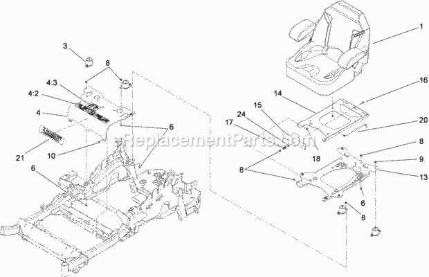 Seat Mounting Assembly Diagram and Parts List for 74921 290000001-290999999 Toro Lawn Mower