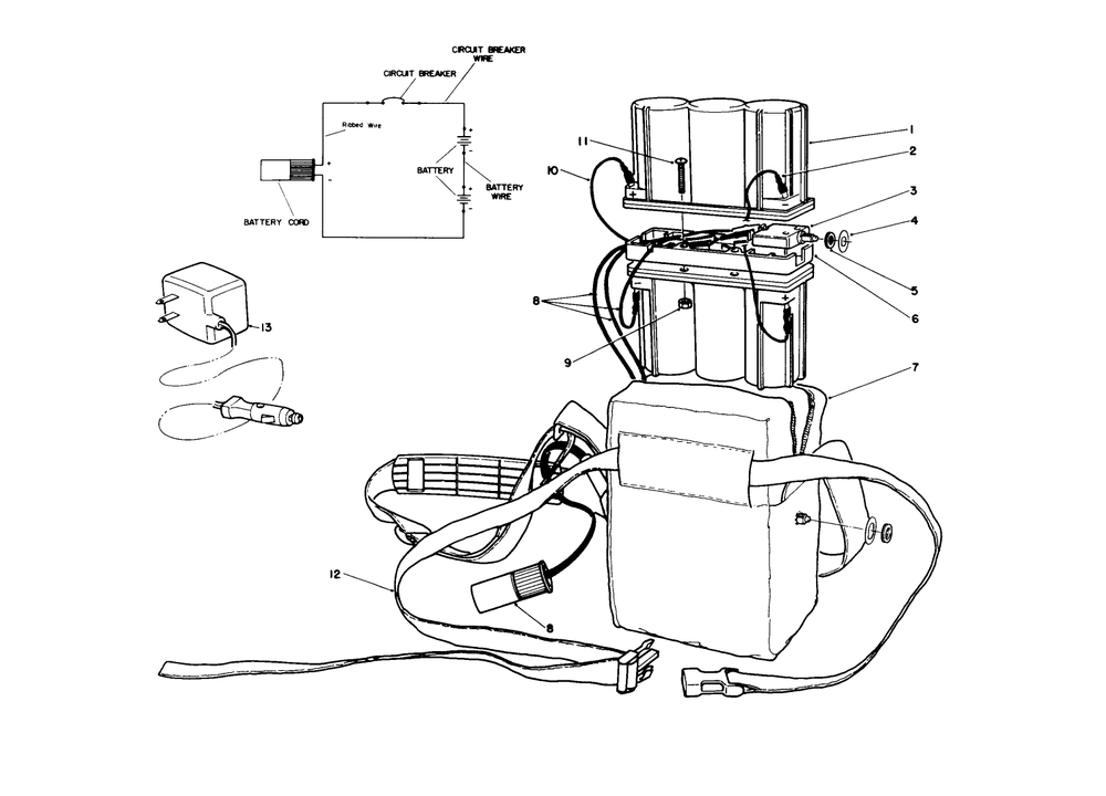 Battery Pack Assembly Diagram and Parts List for 51780 1000001 - 1999999 Toro Trimmer