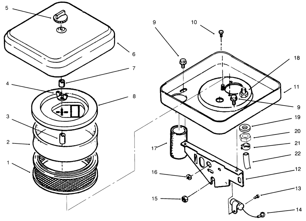 Air Cleaner Diagram and Parts List for 73520 5900001 - 5900177 Toro Lawn Tractor