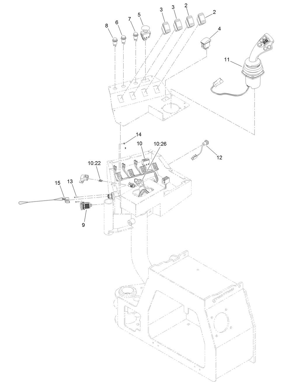 Left Console Operator Controls Assembly Diagram and Parts List for 23803 400000000 - 999999999 Toro Lawn Tractor Accessories