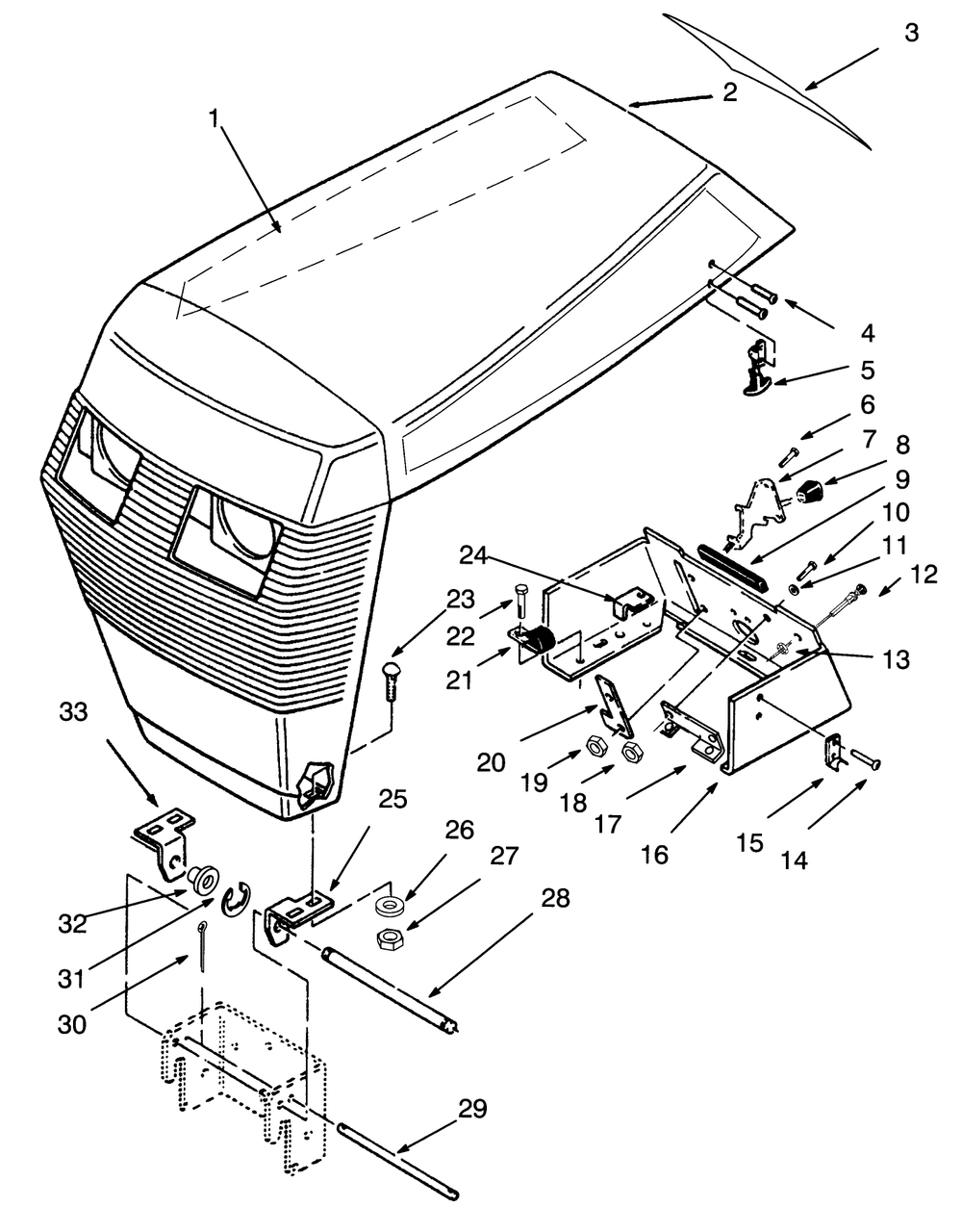 Hood Assembly Diagram and Parts List for 73420 3900001 - 3999999 Toro Lawn Tractor