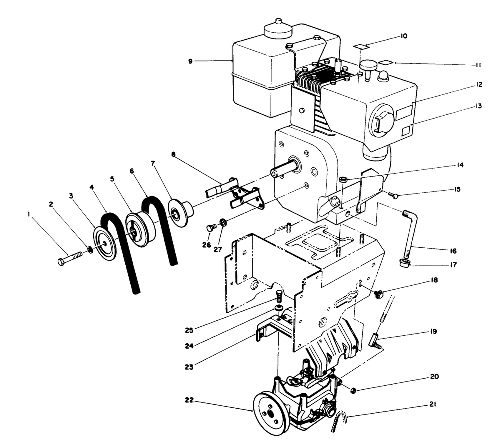 Engine Assembly Diagram and Parts List for 38570 1000001 - 1999999 Toro Snow Blower