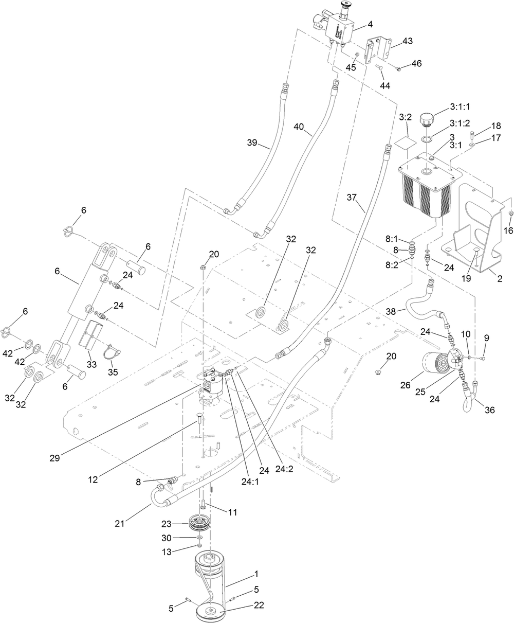 Auxiliary Hydraulic Assembly Diagram and Parts List for 39521 400000000-409760522 Toro Aerator