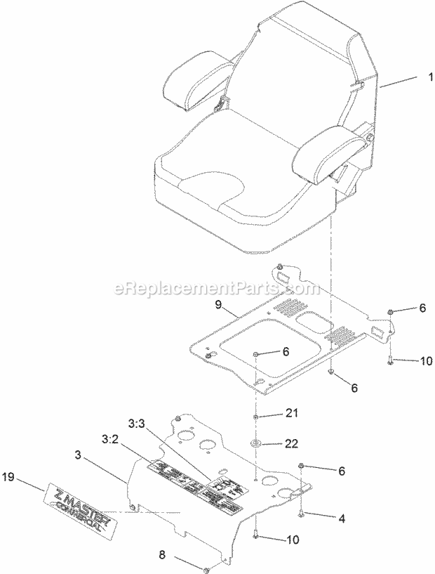 Seat Mounting Assembly Diagram and Parts List for 74954 312000001-312999999 Toro Lawn Mower