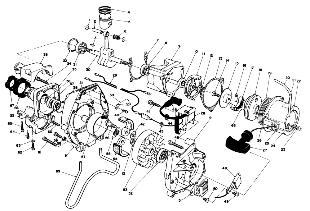 Engine Assembly Diagram and Parts List for 51644 5000001 - 5999999 Toro Trimmer