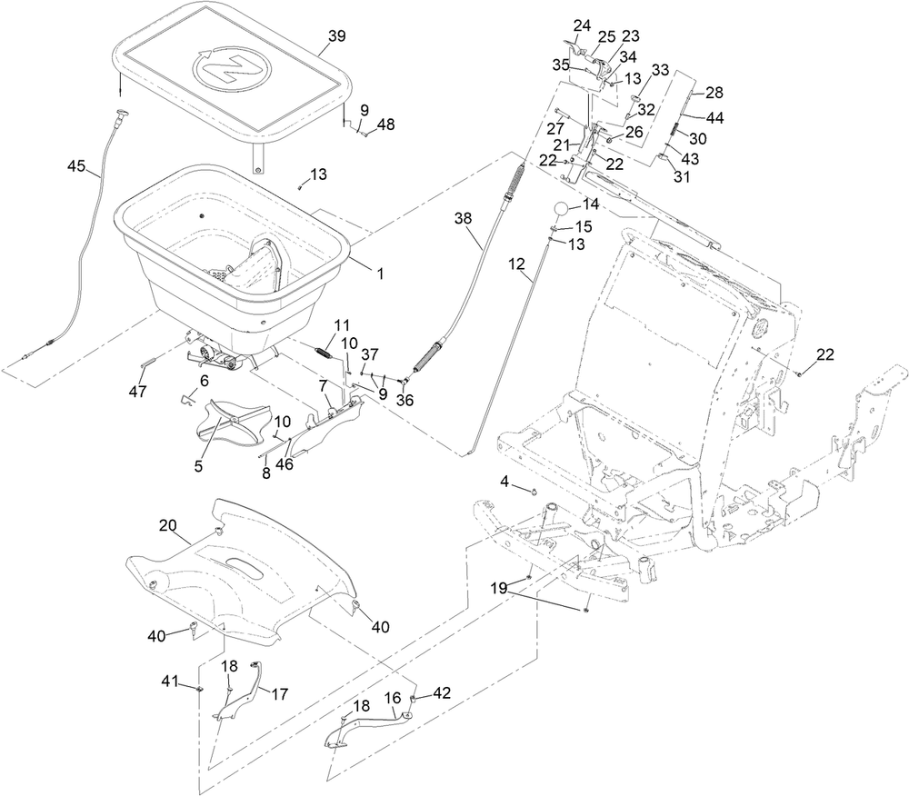 Spreader Assembly Diagram and Parts List for 34230 408000000 - 412799999 Toro Sprayer