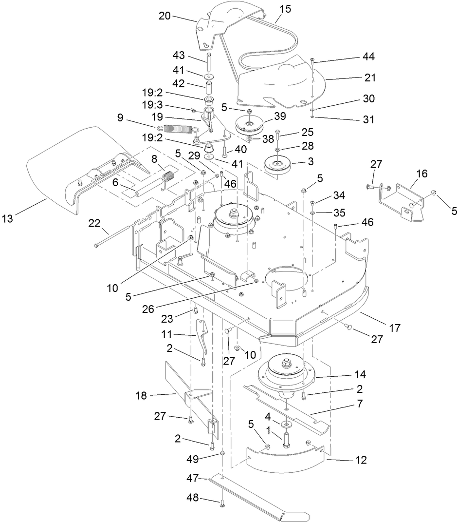 Deck Assembly Diagram and Parts List for 74534TE (312000001-312999999)(2012) Toro Lawn Mower