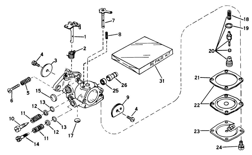 Carburetor No. 631887 Diagram and Parts List for 38120 0000001 - 0015000 Toro Snow Blower