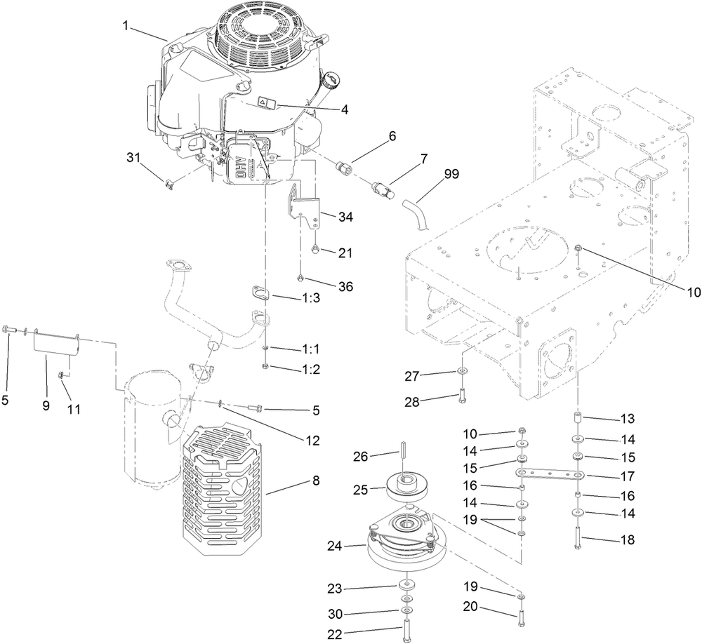 Engine And Clutch Assembly Diagram and Parts List for 30071 404320000-999999999 Toro Lawn Mower