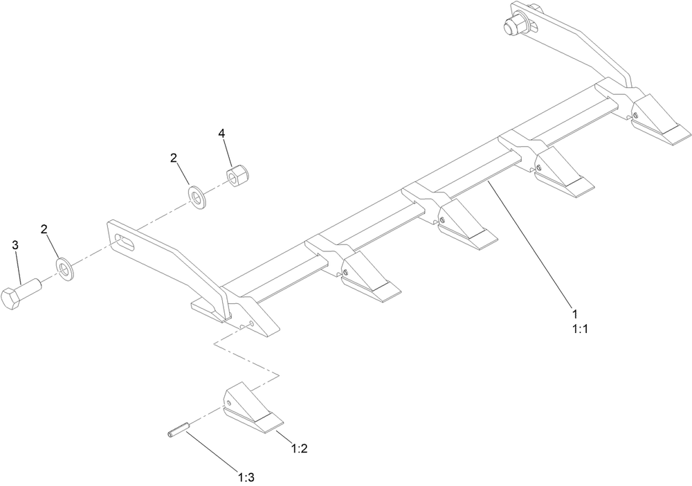 Tooth Bar Assembly No. 104-6020 Diagram and Parts List for 22520 414769000 - 999999999 Toro Lawn Tractor Accessories