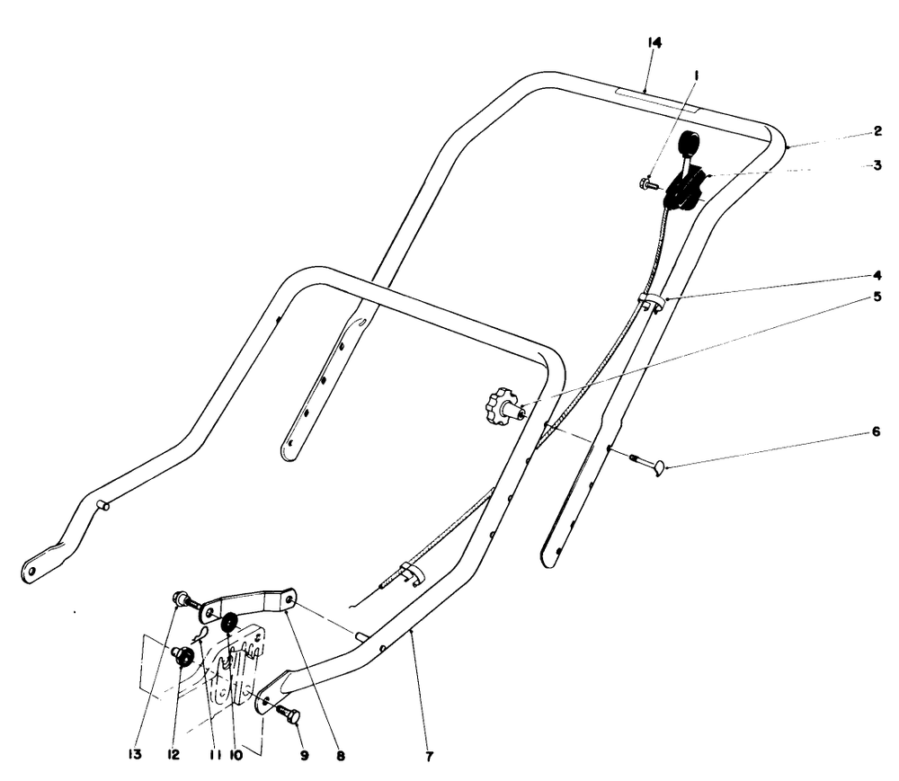 Handle Assembly Diagram and Parts List for 20407 7000001 - 7999999 Toro Lawn Mower