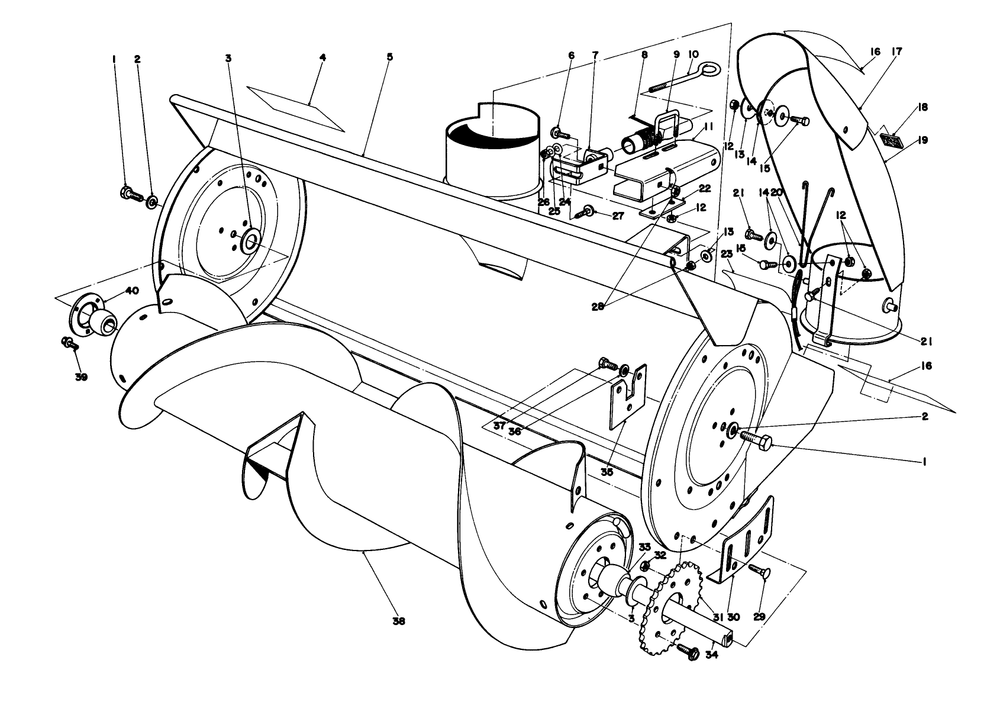 Auger Assembly Diagram and Parts List for 59136 0000001 - 0999999 Toro Snow Blower