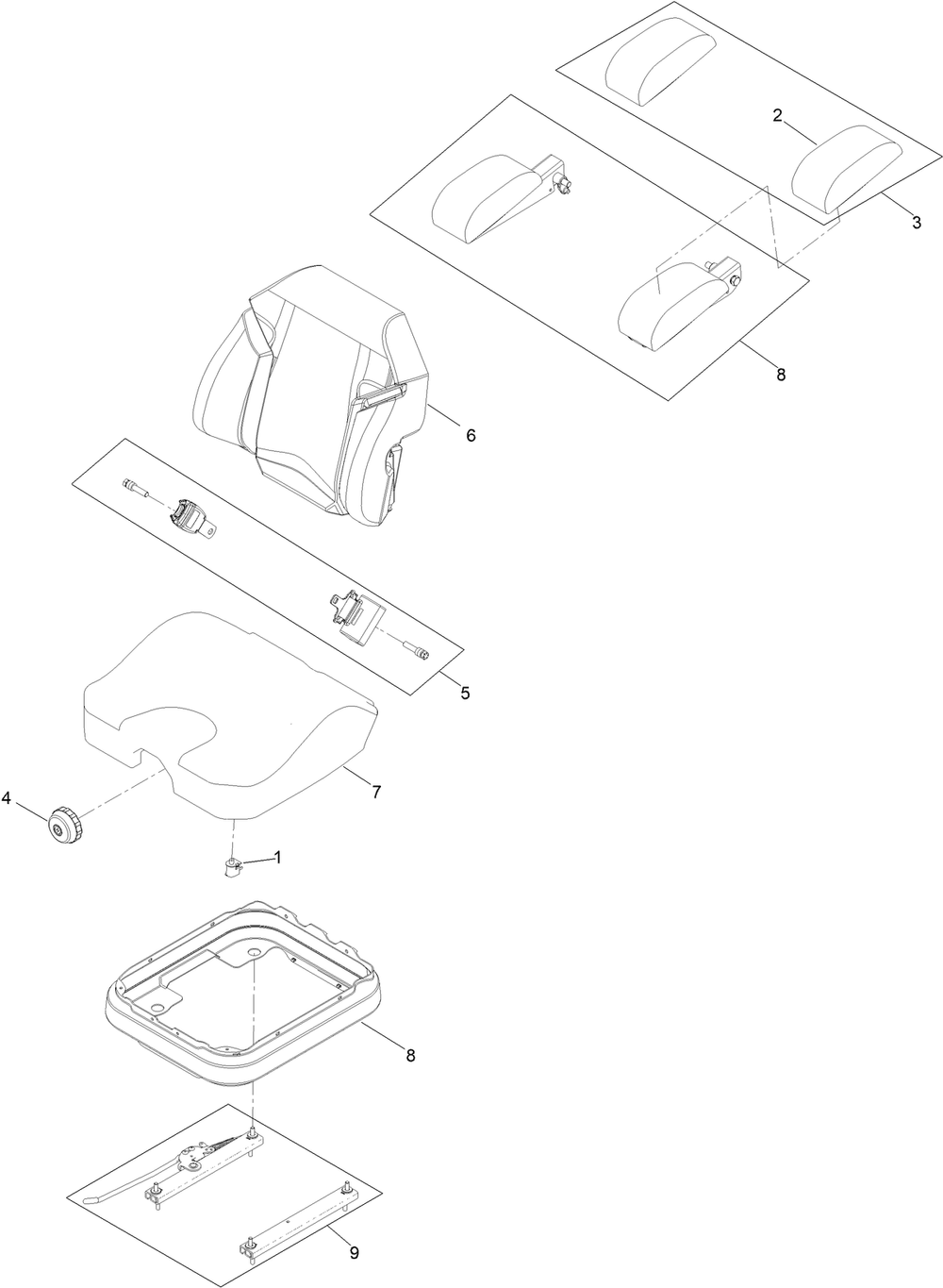 Seat Assembly No. 142-7524 Diagram and Parts List for 72144 413000000 - 999999999 Toro Lawn Tractor