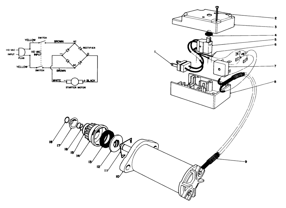 Starter Motor & Switch Assembly Diagram and Parts List for 38116 8000001 - 8999999 Toro Snow Blower