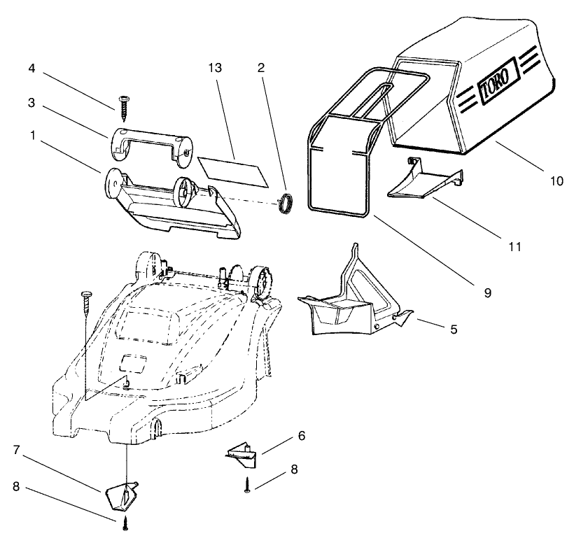 Bag And Recycling Assembly Diagram and Parts List for 21062 9900001 - 9999999 Toro Lawn Mower