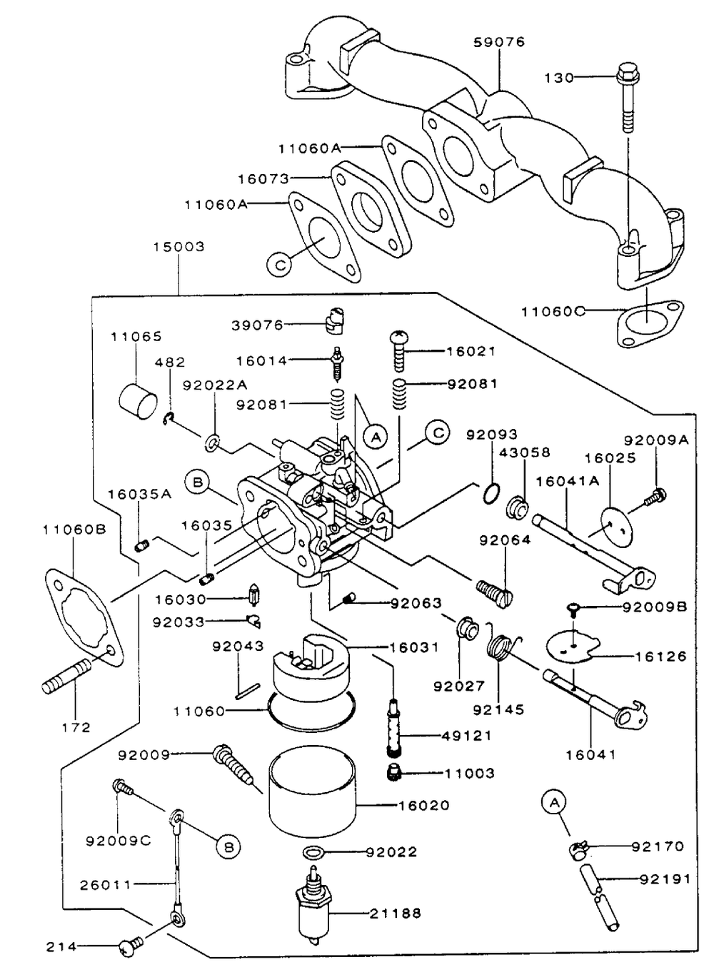 Carburetor Assembly Kawasaki Fh500v-As10 Diagram and Parts List for 74170 990001 - 999999 Toro Lawn Tractor