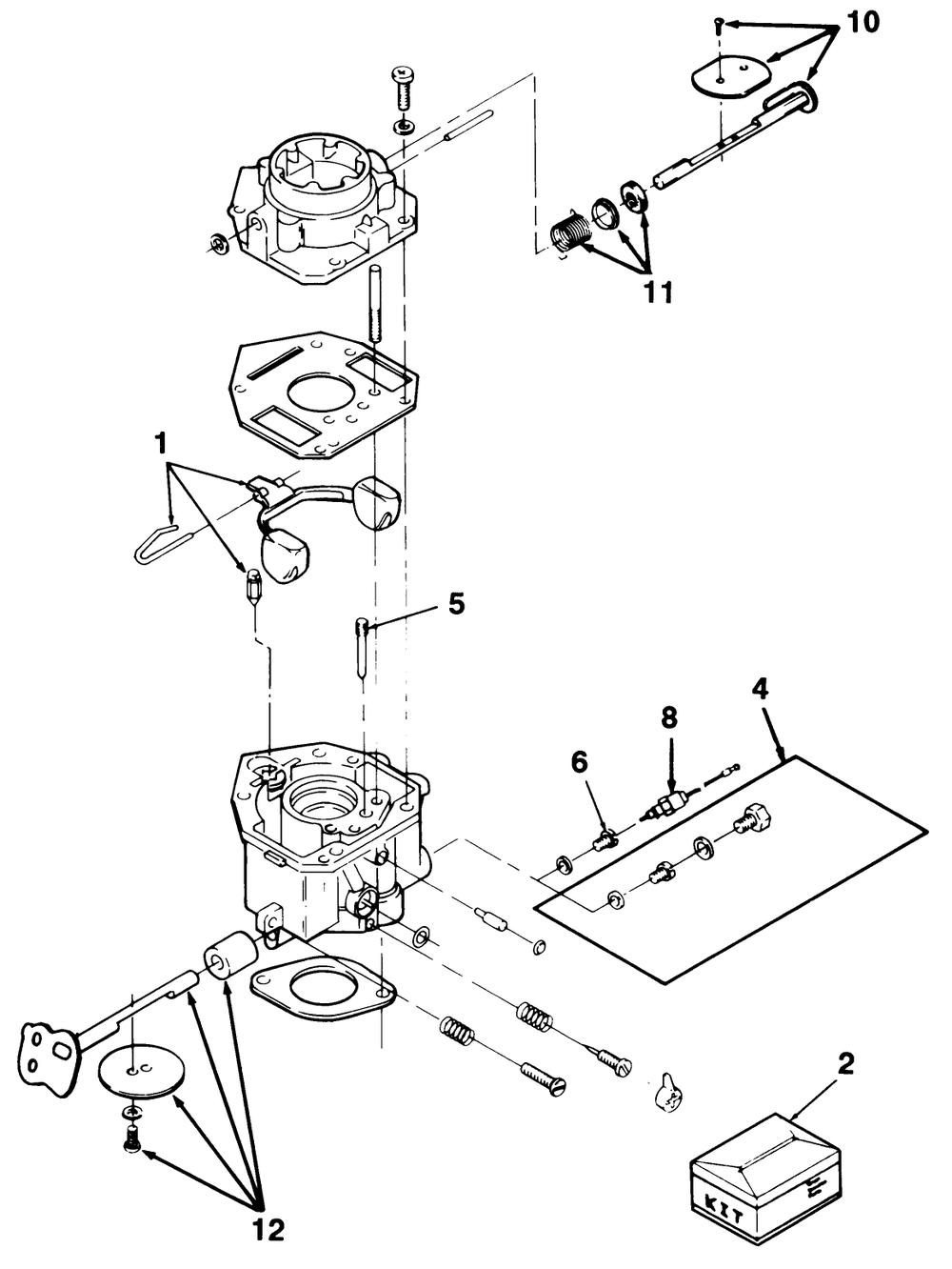 Carburetor Components Diagram and Parts List for R1-24OE02 1000001 - 1999999 Toro Lawn Tractor