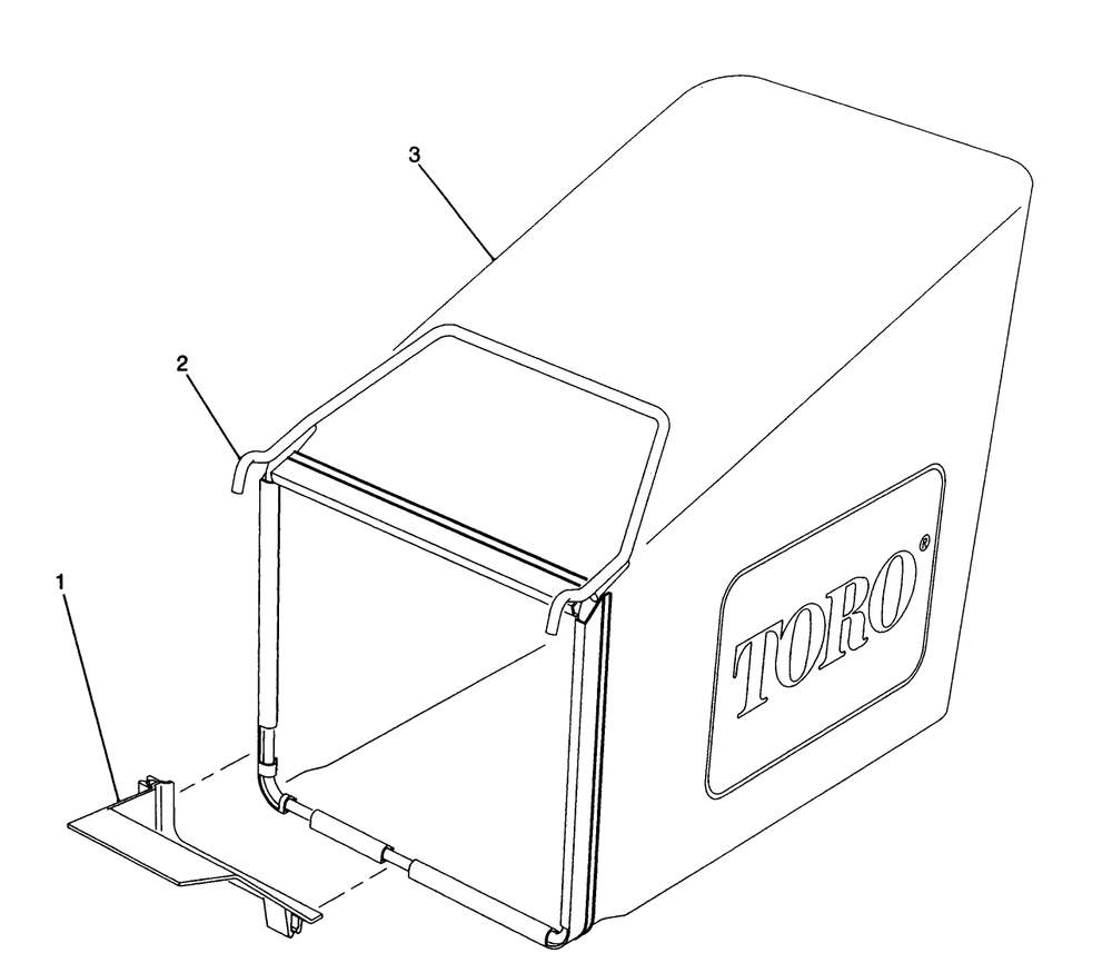 Grass Bag Assembly Diagram and Parts List for 20905B 0000001 - 0999999 Toro Lawn Mower