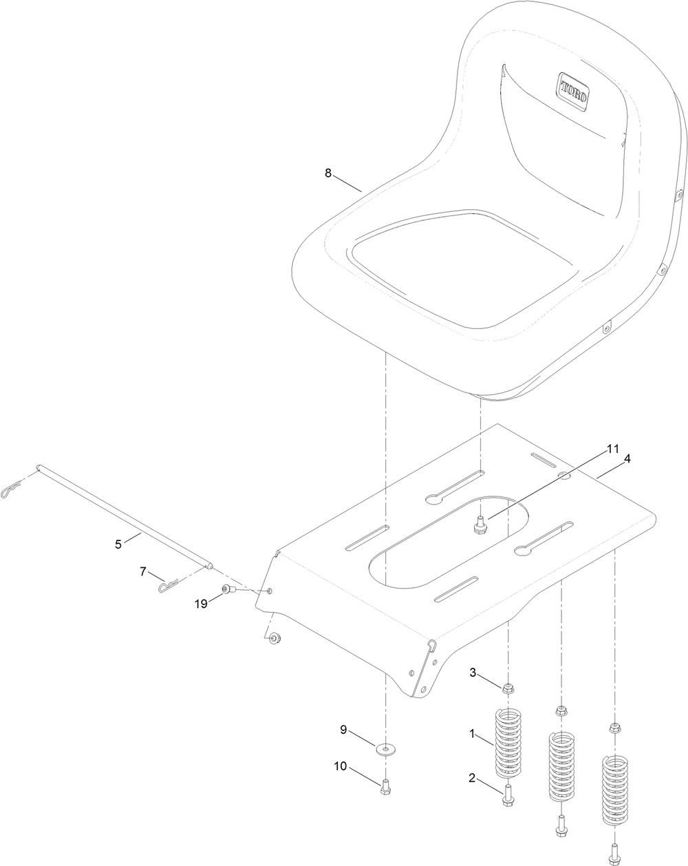 Seat Assembly Diagram and Parts List for 74785 400000000 - 999999999 Toro Lawn Tractor