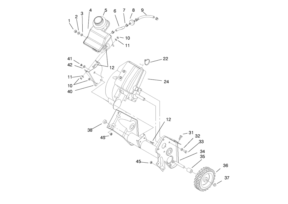 Engine And Fuel Tank Assembly Diagram and Parts List for 38409 8900001 - 8999999 Toro Snow Blower