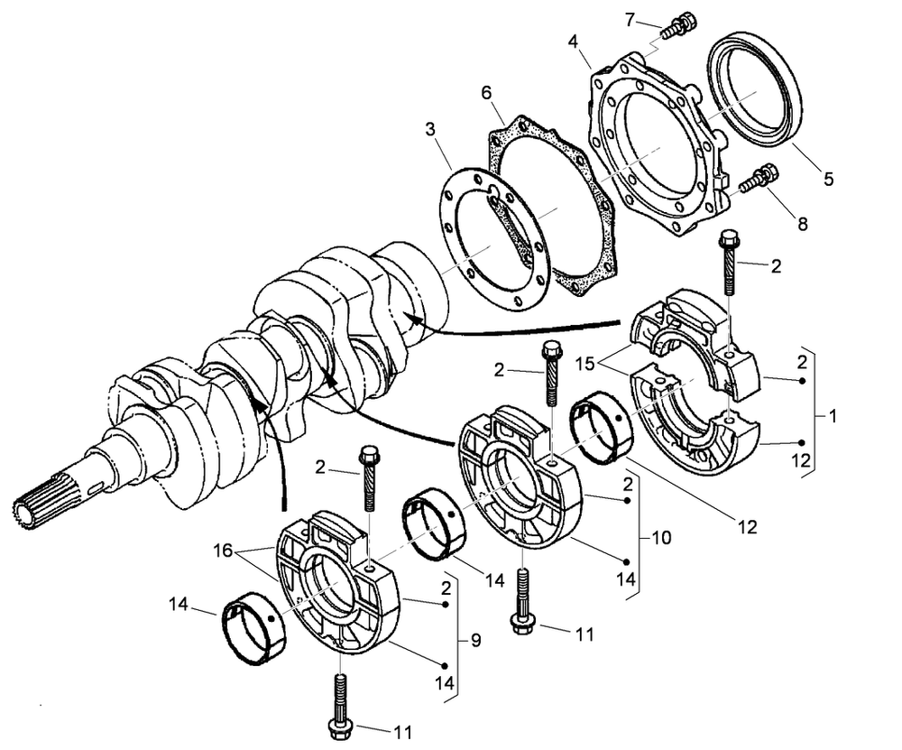 Main Bearing Case Assembly Diagram and Parts List for 74264TE (310000001-310999999)(2010) Toro Lawn Mower
