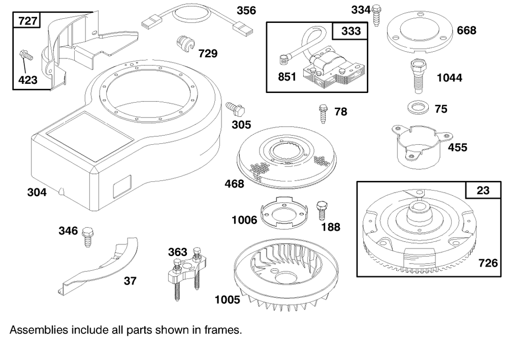 Engine Briggs & Stratton Model 283707-0156-01 Diagram and Parts List for 71188 7900001 - 7999999 Toro Lawn Tractor