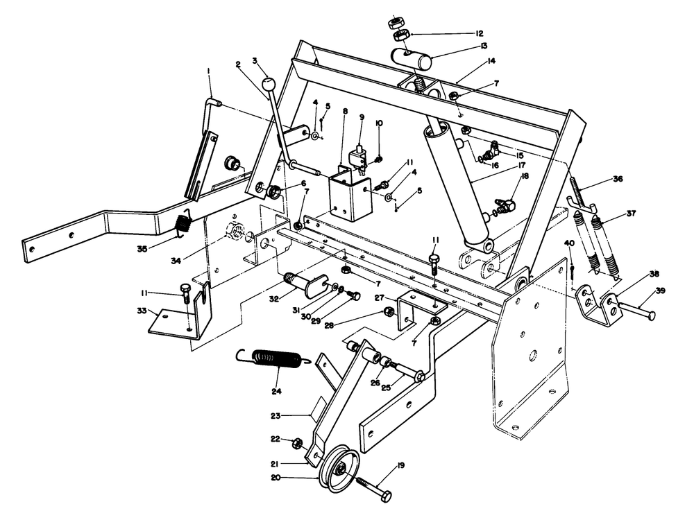 Parking Brake & Lift Frame Assembly Diagram and Parts List for 30754 60001 - 69999 Toro Lawn Tractor