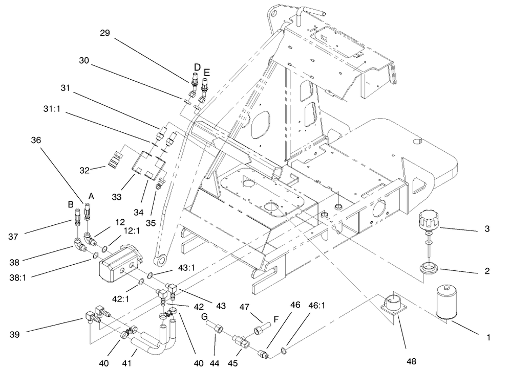 Hydraulic Assembly Diagram and Parts List for 22300 890001 - 899999 Toro Lawn Tractor Accessories