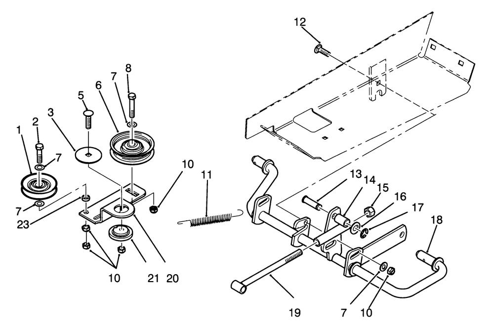 Idler And Pedal Shaft Assembly Diagram and Parts List for 72081 3900001 - 3999999 Toro Lawn Tractor