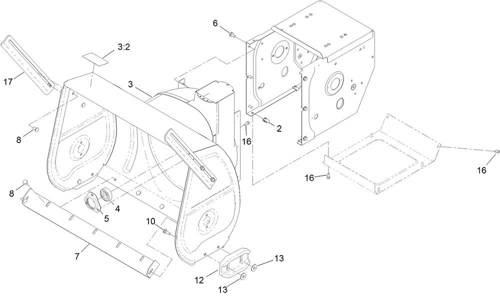 Main Frame Assembly Diagram and Parts List for 38870 409000000 - 999999999 Toro Snow Blower