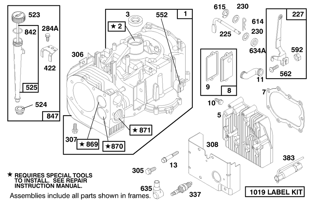 Engine Briggs & Stratton Model 282707-0119-01 Diagram and Parts List for 71188 7900001 - 7999999 Toro Lawn Tractor