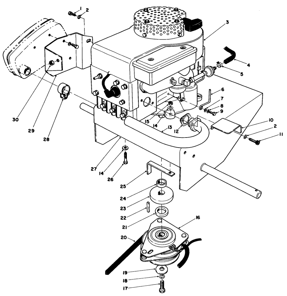 Engine Assembly Diagram and Parts List for 30111 4000001 - 4999999 Toro Lawn Tractor Accessories