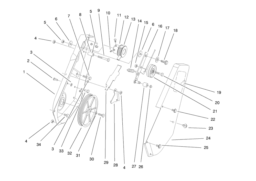 Pulley And Cover Assembly Diagram and Parts List for 38409 8900001 - 8999999 Toro Snow Blower