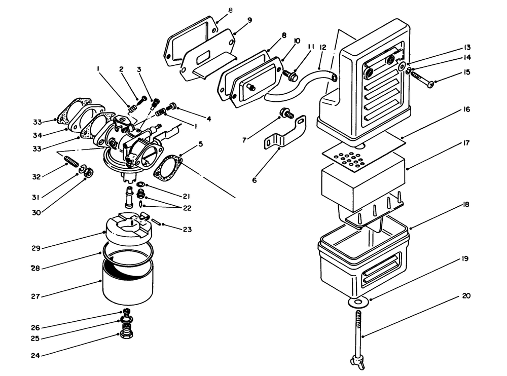 Air Cleaner & Carburetor Assembly Diagram and Parts List for 62027 4000001 - 4999999 Toro Generator