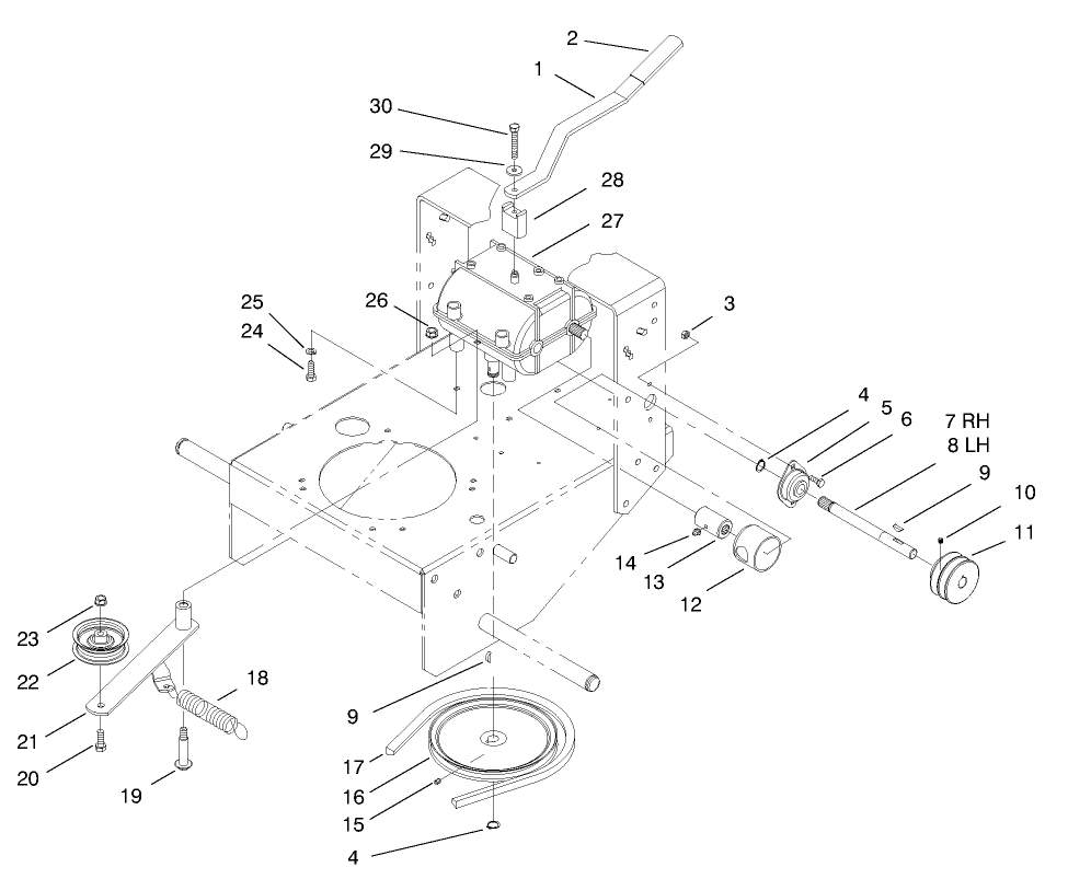 Transmission & Idler Pulley Assembley Diagram and Parts List for 30177 695001 - 699999 Toro Lawn Tractor Accessories
