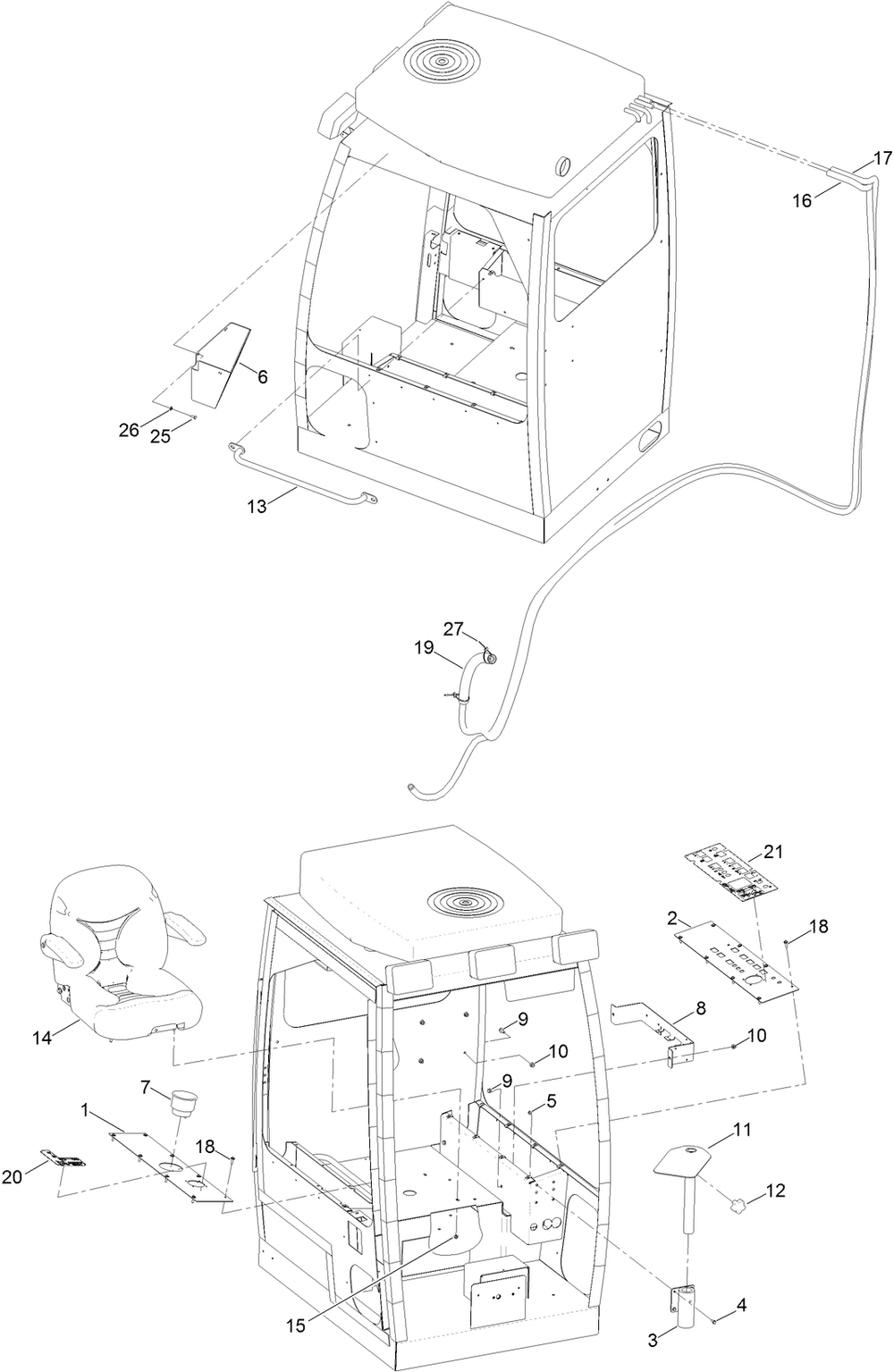 Operator Cab Assembly No. 2 Diagram and Parts List for 23823W 316000001 - 316999999 Toro Lawn Tractor Accessories