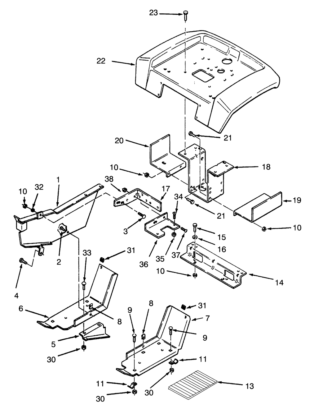 Fender And Supports Diagram and Parts List for 73320 3900001 - 3999999 Toro Lawn Tractor