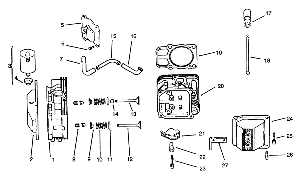 Head/Valve/Breather Diagram and Parts List for 72063 4900001 - 4999999 Toro Lawn Tractor