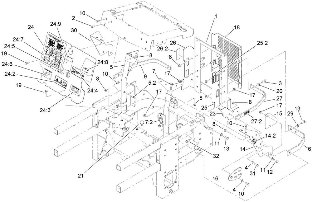 Engine Housing Assembly Diagram and Parts List for 74279TE (270000001-270999999)(2007) Toro Lawn Tractor
