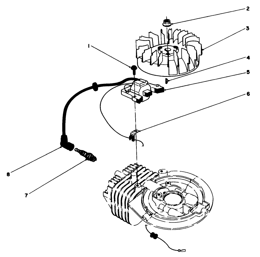 Flywheel & Magneto Assembly Diagram and Parts List for 20582C 6000001 - 6999999 Toro Lawn Mower