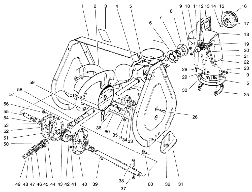 Auger Assembly Diagram and Parts List for 38072 8900001 - 8999999 Toro Snow Blower