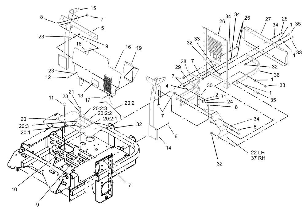 Cooling Mounting Frame Assembly Diagram and Parts List for 74214 (230006001-230999999)(2003) Toro Lawn Mower
