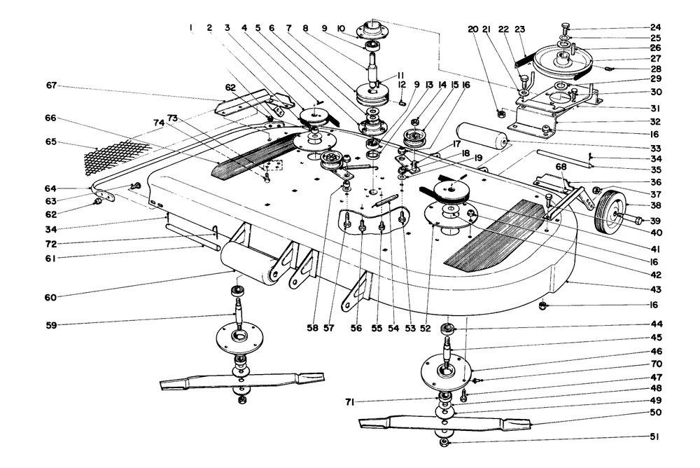42" Mower Deck Assembly Diagram and Parts List for 59004 0000001 - 0999999 Toro Lawn Mower