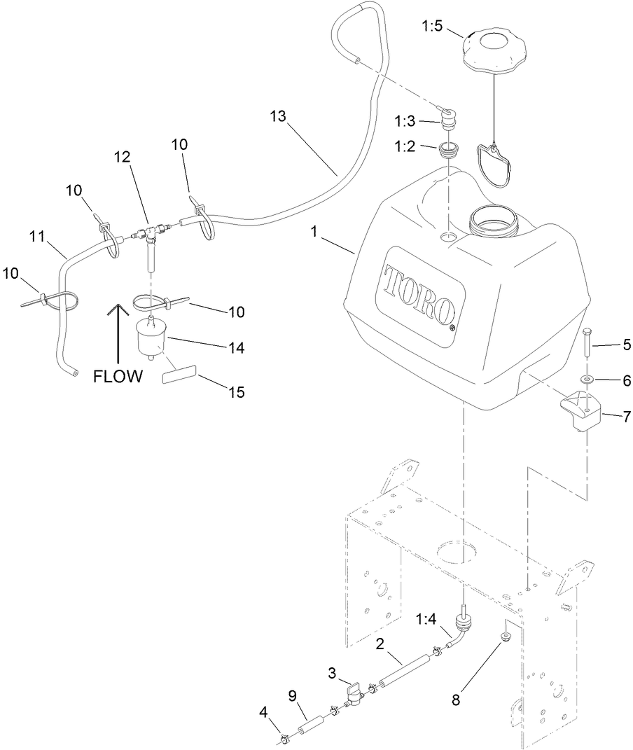 Fuel System Assembly Diagram and Parts List for 30678 (314000001-314999999)(2014) Toro Lawn Mower