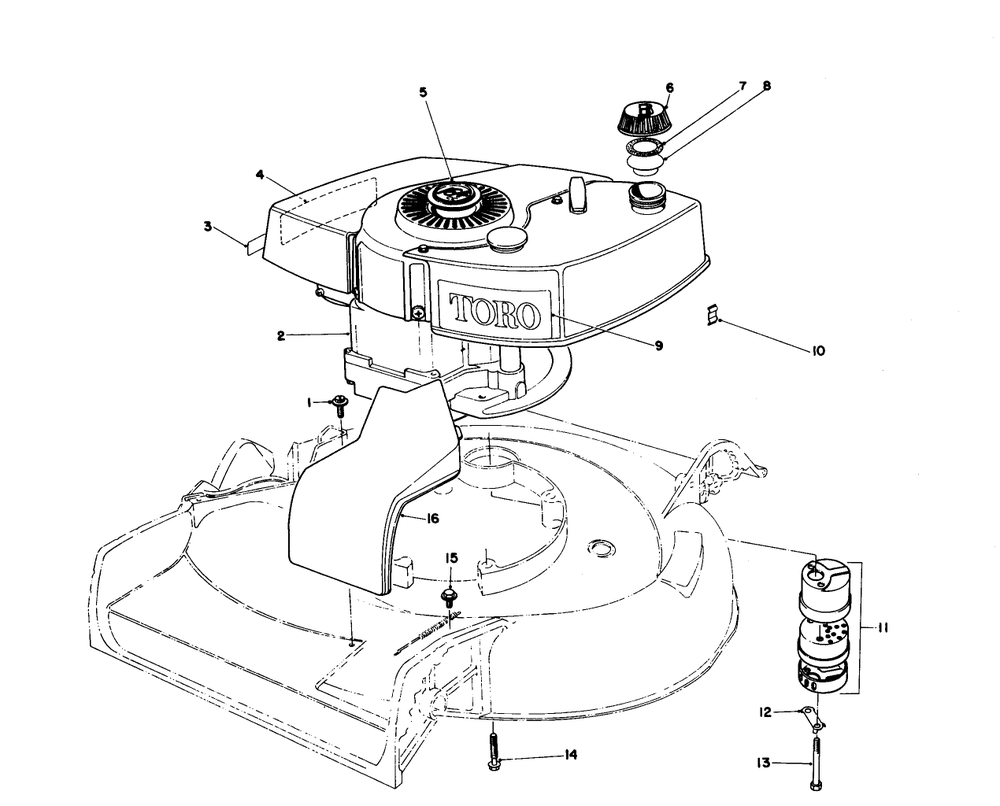Engine Assembly Model 16297 Diagram and Parts List for 16077 2000001 - 2999999 Toro Lawn Mower