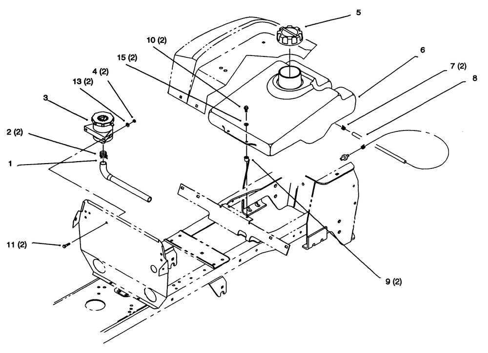 Fuel Tank And Hydro Reservoir Diagram and Parts List for 72063 4900001 - 4999999 Toro Lawn Tractor