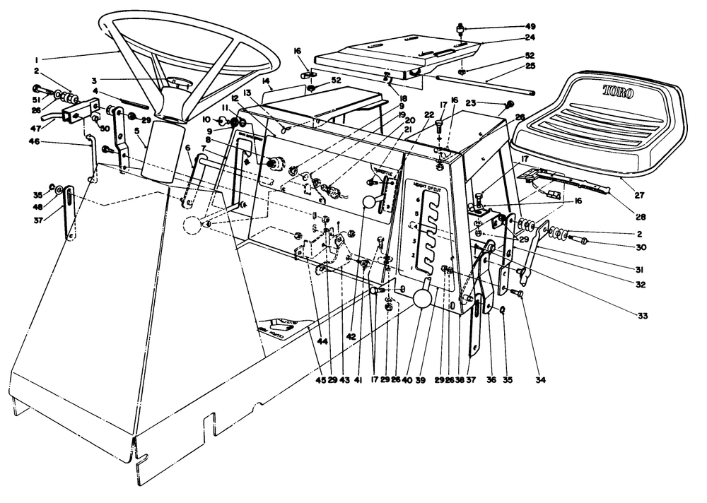 Seat & Steering Wheel Assembly Diagram and Parts List for 56150 7000001 - 7999999 Toro Lawn Tractor